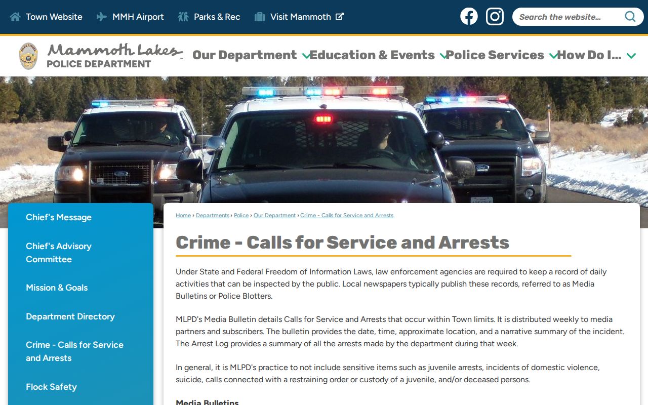 Mammoth Lakes Police weekly calls, citations, and arrests page